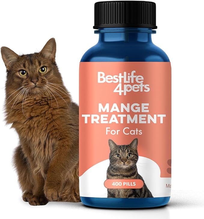 BestLife4Pets Demodectic Mange and Scabies Relief for Cats - Ear Mites & Itch Relief Supplements for Cat Itching Relief - Restores Healthy Feline Coat and Skin - Easy to Use Natural Pills