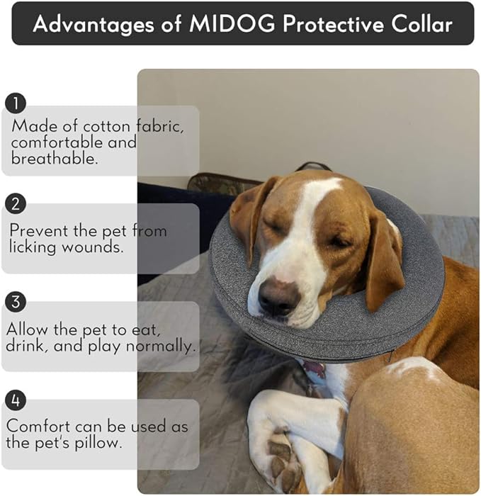 MIDOG Dog Cone Collar, Inflatable Dog Neck Donut Collar Alternative After Surgery, Soft Protective Recovery Cone for Small Medium Large Dogs and Cats Puppies - Alternative E Collar (Gray, S)