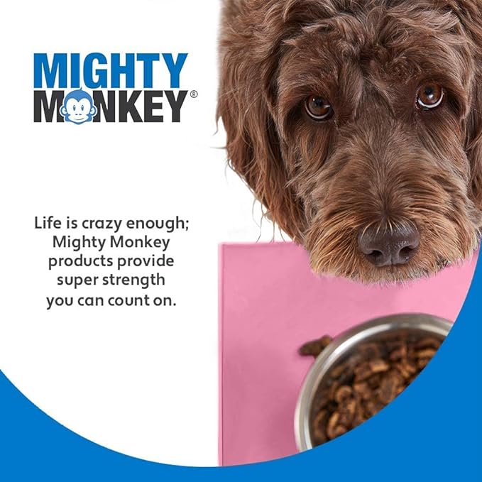 MIGHTY MONKEY 100% Waterproof Dog Food Mat, Raised Edges Silicone Pet Feeding Placemat for Cat, Dogs, Pet Bowls, High Lipped Tray Prevents Water Spills, Food on Floor, Dishwasher Safe, 18x12, Pink