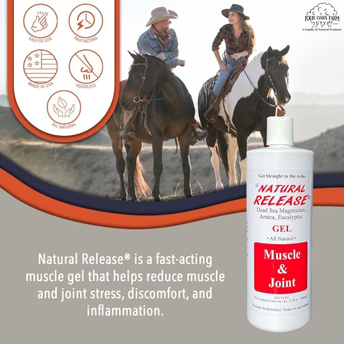 Natural Release Muscle Gel Treatment - Horse Liniment for Sore Muscles, Joint Pain, and Tendons - Easy to Use, Fast Acting, Alcohol & Menthol Free (32 oz)