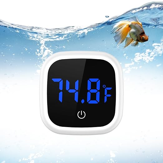 Digital Aquarium Thermometer, LED Fish Tank Thermometer, Stick-on Reptile Thermometer with Touch Screen, Large Numbers, Battery, for Fish, Axolotl, Turtle, Aquatic