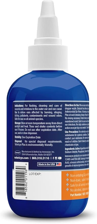 Vetericyn Plus Dog Ear Rinse | Dog Ear Cleaner to Soothe and Relieve Itchy Ears, Safe for Cat Ears, Rabbit Ears, and All Animal's Ear Problems. 3 ounces