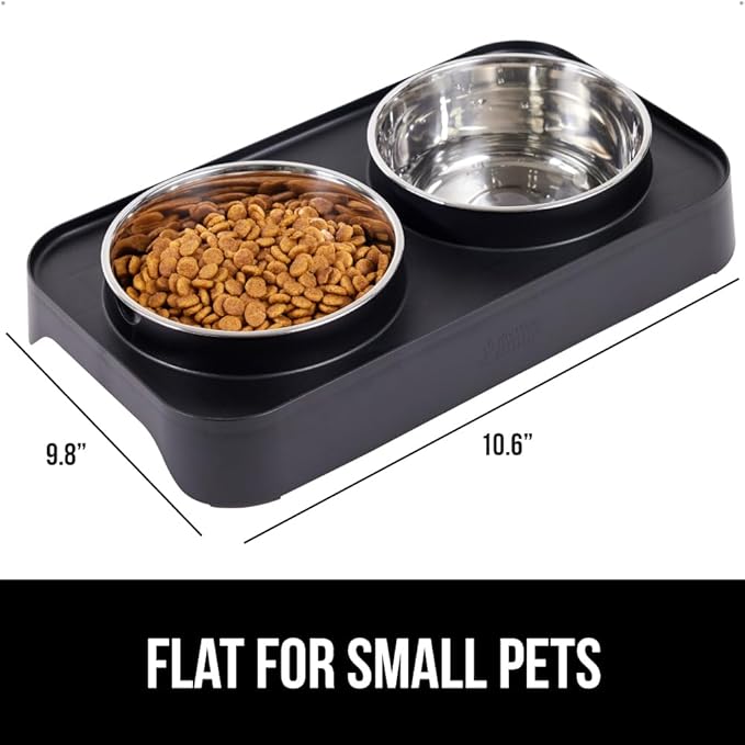 Gorilla Grip Elevated Dog Bowls Feeder, Adjustable Ergonomic Raised Bowl Stand for Cat Food and Water, Stainless Steel Rust Resistant Dishwasher Safe, Feeding Station Supplies for Dogs and Cats, Black