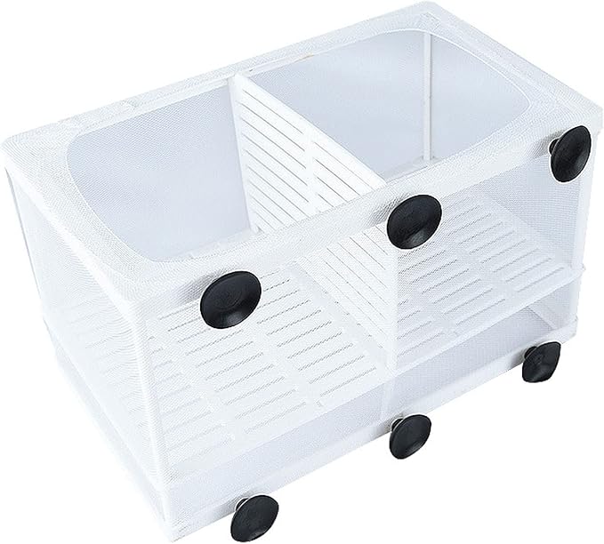 Aquarium Fish Breeder Box, Hatching Box, Juvenile Fish Spawning Incubator, Water Isolation Net Hatcher, Nylon Mesh Fish Fry Hatchery Breeder Box Separation Net（White 3 Rooms L）