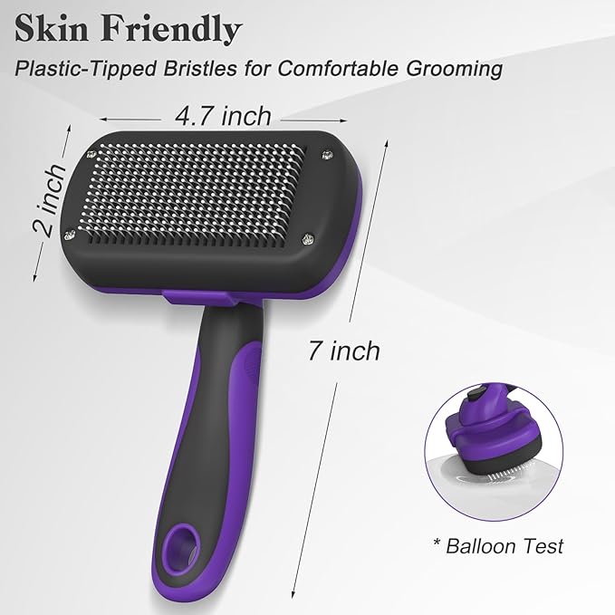 Self Cleaning Slicker Brush for Dogs & Cats, Skin Friendly Grooming Cat Brush, Dog Brush for Shedding, Deshedding Brush, Hair Brush Puppy Brush for Haired Dogs, Pet Supplies, Purple