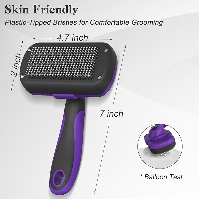 Self Cleaning Slicker Brush for Dogs & Cats, Skin Friendly Grooming Cat Brush, Dog Brush for Shedding, Deshedding Brush, Hair Brush Puppy Brush for Haired Dogs, Pet Supplies, Purple