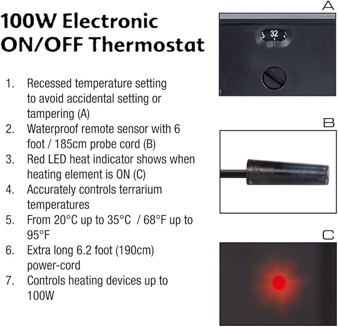 Hagen Exo-Terra Electronic ON/Off Thermostat, 100 Watt