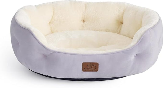 Bedsure Dog Beds for Small Dogs - Round Cat Beds for Indoor Cats, Washable Pet Bed for Puppy and Kitten with Slip-Resistant Bottom, 20 Inches, Misty Lilac