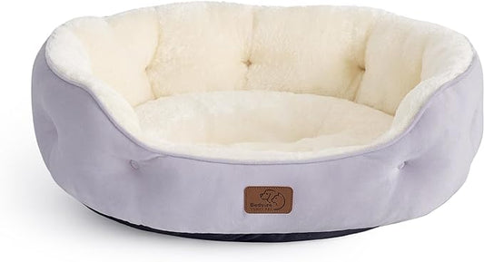 Bedsure Dog Beds for Small Dogs - Round Cat Beds for Indoor Cats, Washable Pet Bed for Puppy and Kitten with Slip-Resistant Bottom, 25 Inches, Misty Lilac