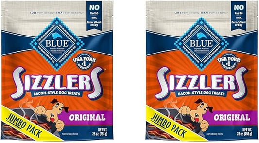 Blue Buffalo Sizzlers Natural Bacon-Style Soft-Moist Dog Treats, Original Pork 28-oz Bag (Pack of 2)