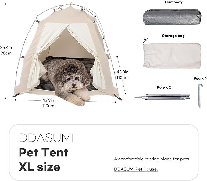 DDASUMMI Portable Pet Teepee Waterproof & Durable PE Floor Mat Dog & Cat House for Indoor/Outdoor, Camping Dog Tent Stable and Comfortable for Pets (Grey, XL)