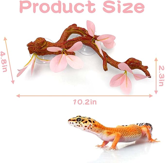 kathson 2 PCS Reptile Corner Branch, Lizard Climb Branches Decor Terrarium Plant Decoration with Suction Cup Reptile Tank Plant Ornament for Bearded Dragons Gecko Snake Spider Frog (Pink)