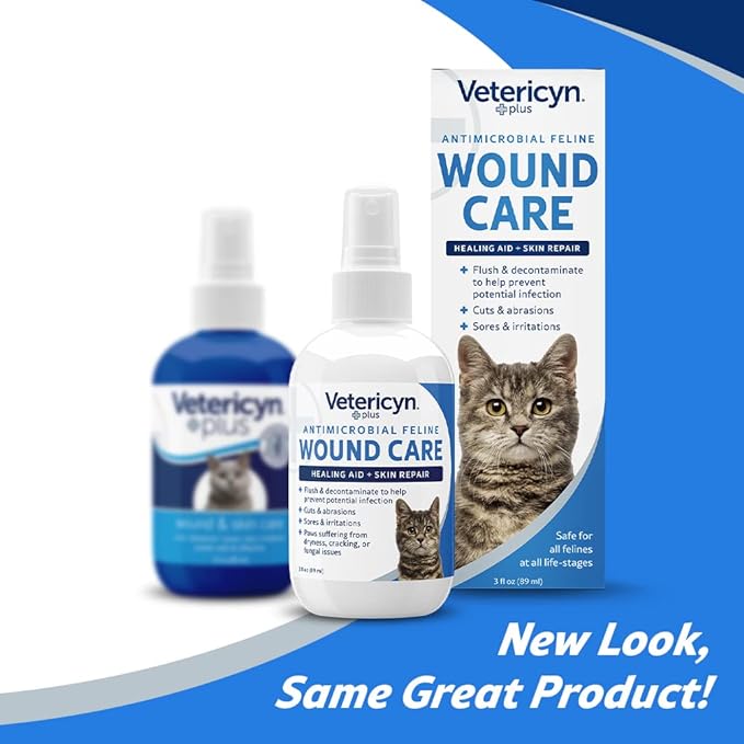 Vetericyn Plus Cat Wound Care Spray | Feline Healing Aid and Skin Repair for Wounds, Sores, and Abrasions, Provides Itch Relief for Cats Irritated Skin. 3 Ounces