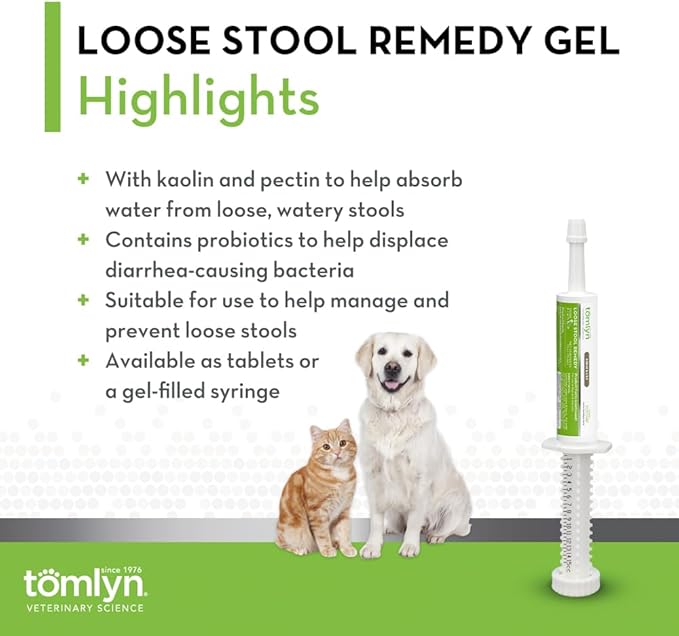 TOMLYN Firm Fast Loose Stool Remedy Gel, Helps Relieve Occasional Diarrhea in Cats and Dogs, 15cc