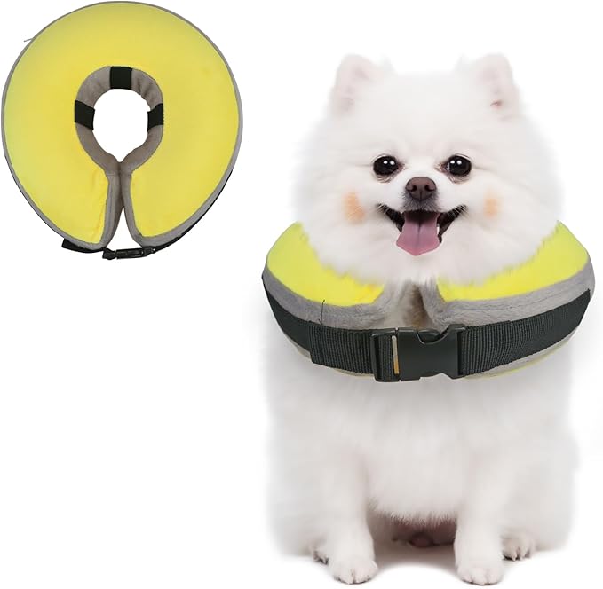 Inflatable Dog Cone,Adjustable Recovery Collar for Dogs After Surgery,Prevent from Biting & Scratching,Not Block Vision (Yellow S)