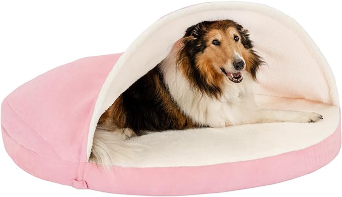 Furhaven 44" Round Cooling Gel Dog Bed for Large Dogs w/ Removable Washable Cover, For Dogs Up to 80 lbs - Sherpa & Suede Snuggery - Pink, 44-inch