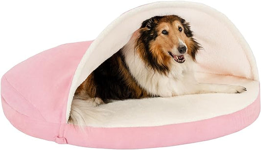 Furhaven 44" Round Cooling Gel Dog Bed for Large Dogs w/ Removable Washable Cover, For Dogs Up to 80 lbs - Sherpa & Suede Snuggery - Pink, 44-inch