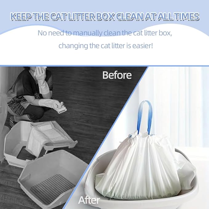 Cat Litter Bags with Drawstring 20 Count, 10-12 Gallons of Capacity eplacement Waste Bags for Litter Box Robot 3/4 Waste Drawer Liners-25" x 15.7"