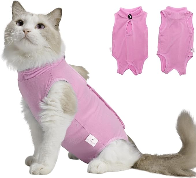 Cat Surgery Recovery Suit Female Kitten Cat Onesie for Cats After Surgery Spay Surgical Abdominal Wound Skin Diseases Cone Collar Soft Alternative Wear (Pink, S)