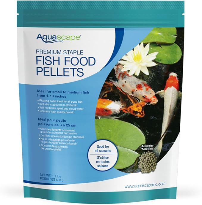 Aquascape Premium Staple Fish Food Pellets for Small to Medium Pond Fish, Medium Pellet, 1.1 Pounds | 98867