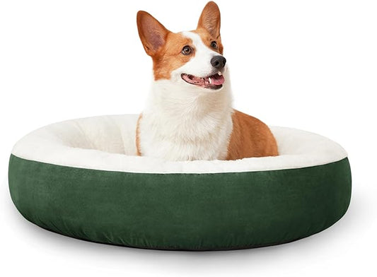 Love's cabin Round Donut Cat and Dog Cushion Bed, 25in Pet Bed for Small or Medium Dogs, Anti-Slip & Water-Resistant Bottom, Soft Durable Fabric Pet Beds, Washable Calming Cat & Dog Bed Green