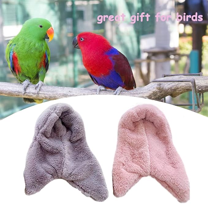 2 Pieces Bird Cozy Corner Fleece Bird Blanket Parrot Warm Nest House Bed Hanging Hammock Toy Plush Snuggle Hut Cage Bedding for Parakeets Conures Cockatiels Lovebirds (Pink + Grey)