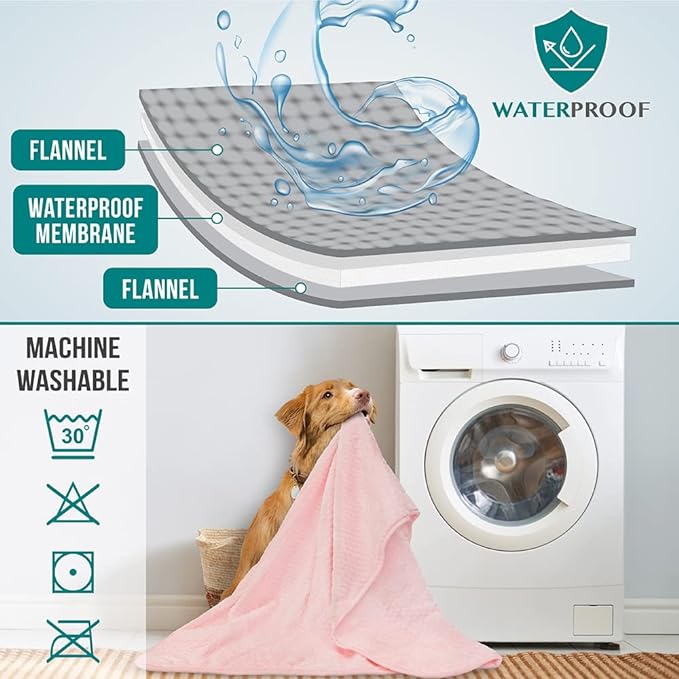 PetAmi Waterproof Dog Blanket, Leakproof XL Pet Blanket for Large Dogs, Furniture Sofa Couch Cover Protector, Fleece Cat Throw for Bed Crate Kennel, Reversible Washable Soft Plush, Twin 60x80 Pink