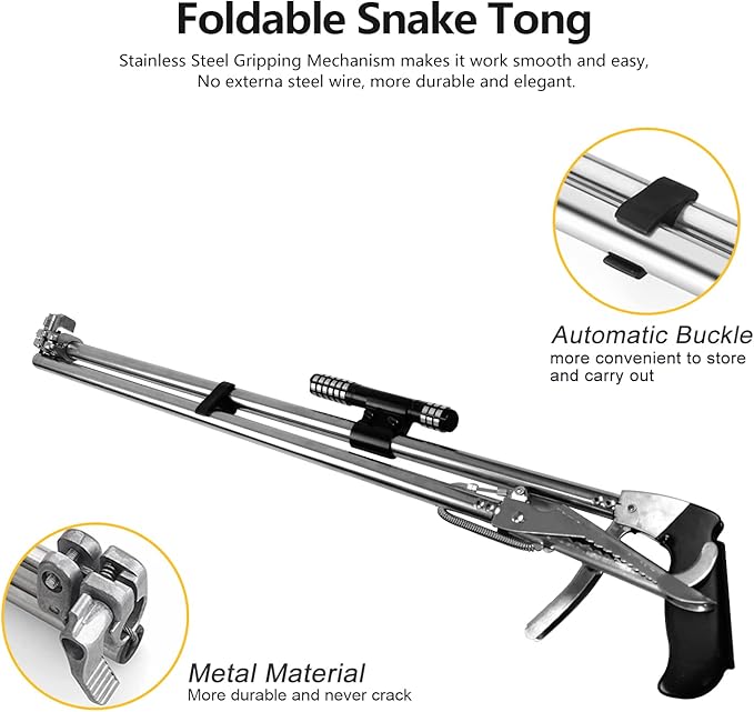 Snake Catcher Reptile Grabber Tongs Wide Jaw Handling Stick Clip Alloy Rattlesnake Handling Remove Tool Kit-60 Inch