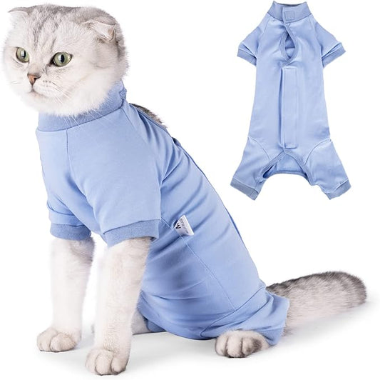 Cat Surgical Recovery Suit Professional for Male Female Dog Abdominal Wounds Cone E-Collar Alternative, Anti-Licking Or Skin Diseases Pet Surgical Recovery Pajama Suit, Soft Fabric Onesie for Cats