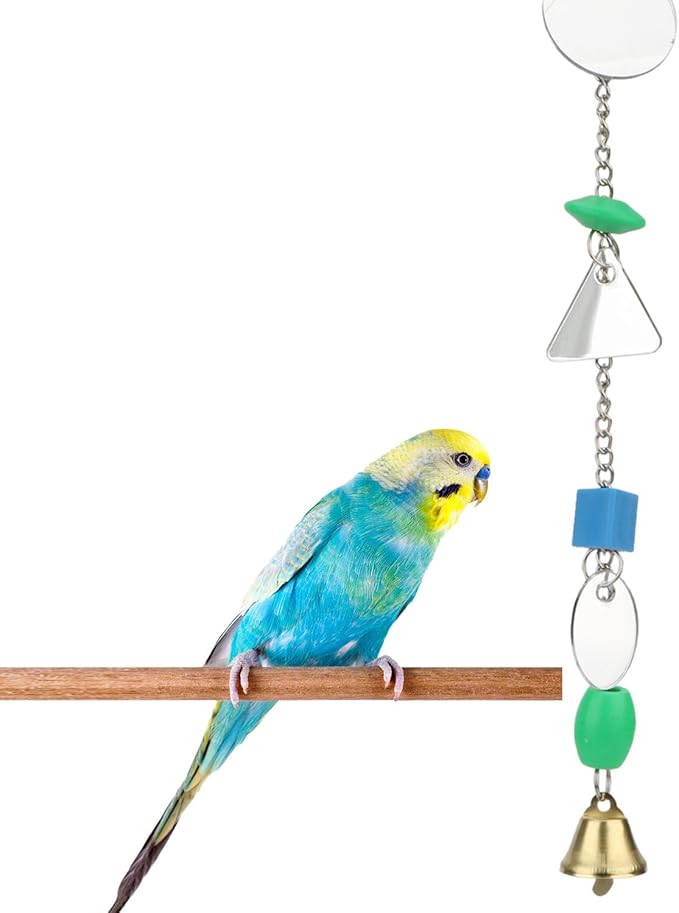 Hypeety Pet Bird Mirror with Bell Interactive Parrot Toy for Parrot Macaw African Greys Budgies Cockatoo Parakeet Cockatiels Conure Lovebird Cage Bells Mirror (A)