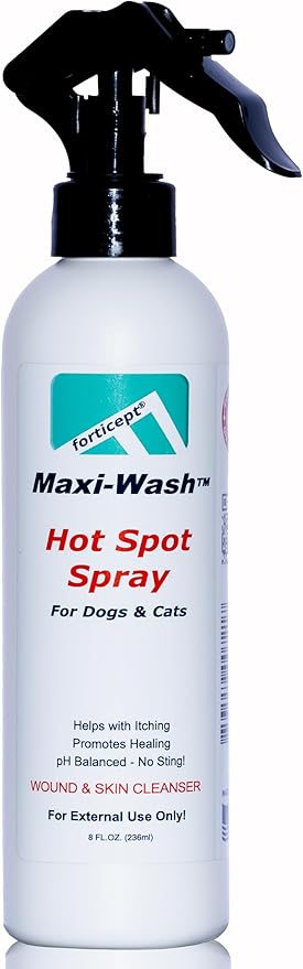 Forticept Maxi-Wash Hot Spot Spray Treatment, Wound Care & Itch Relief Spray for Dogs and Cats. Relives Scratching, Rashes, Sores, Itchy Skin and Paw Licking 8 oz