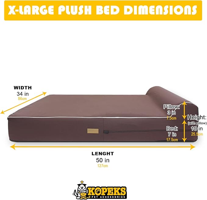 KOPEKS Dog Bed Chew Proof Replacement Cover Memory Foam Beds - Brown - Extra Large (Jumbo Size), (KPS-1113)