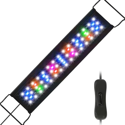 Zingbabu Aquarium Light, 20W RGB Full Spectrum Fish Tank Light, Super Slim Fish Tank Aquatic Plant Grow Lighting,16-24 in Alu Alloy Shell Extendable Brackets Fish Lamp