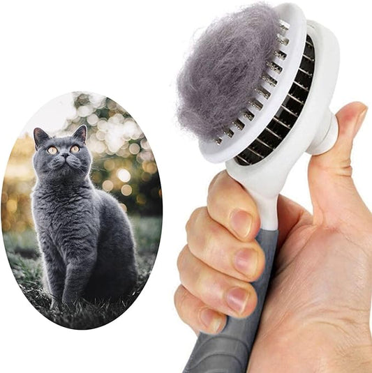 Cat Grooming Brush, Self Cleaning Slicker Brushes for Dogs Cats Pet Grooming Brush Tool Gently Removes Loose Undercoat, Mats Tangled Hair Slicker Brush for Pet Massage-Self Cleaning Upgraded (Gray)