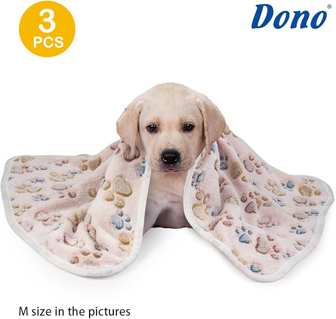 Dono 1 Pack 3 Dog Blankets, Soft Fluffy Fleece Pet Blanket Warm Sleep Mat Paw Print Design Puppy Kitten Throw Blanket Doggy Mat, Blanket for Dogs