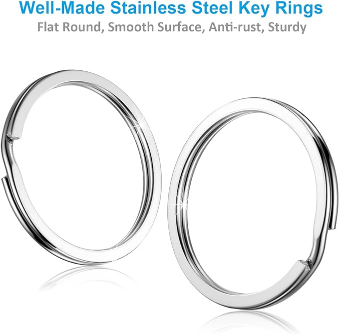 Split Key Ring Circle Assorted, Round Keyring Durable 5 Sizes (1/2 inch, 3/4 inch,1 inch, 1.25 inch, 1.38 inch)