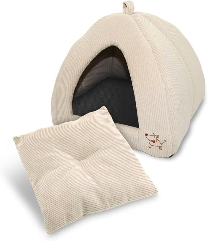 Pet Tent-Soft Bed for Dog and Cat by Best Pet Supplies - Beige Corduroy, 16" x 16" x H:14"