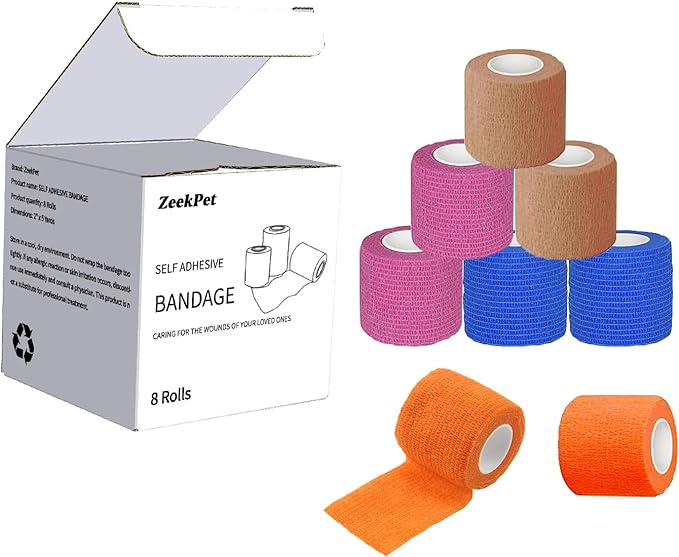 Self Adaptive Bandage Wraps 2" x 5 Yards 8 Rolls Flexible, Breathable, and Easy to Apply - Ideal for First Aid, Sports Injuries, and Medical Use - for Dog Cat Horse Animals (4 Color)