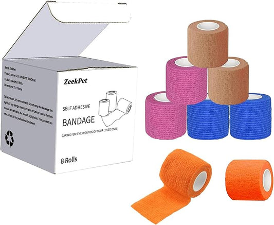 Self Adaptive Bandage Wraps 2" x 5 Yards 8 Rolls Flexible, Breathable, and Easy to Apply - Ideal for First Aid, Sports Injuries, and Medical Use - for Dog Cat Horse Animals (4 Color)