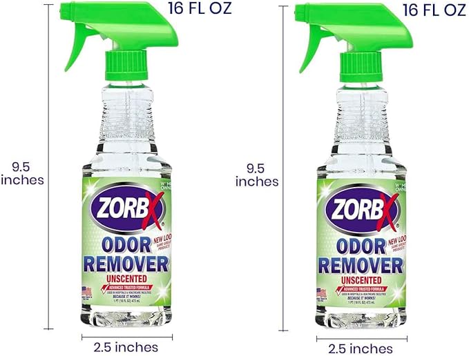 ZORBX Unscented Odor Eliminator for Strong Odor - Used in Hospitals & Healthcare Facilities | Advanced Trusted Formula, Fast-Acting Odor Remover Spray for Dog, Cat, House & Carpet (16 oz - Pack of 2)