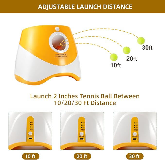 Automatic Dog Ball Thrower Launcher with 12 PCS Tennis Balls,Thrower Distance 10-30ft, Interactive Dog Fetch Machine Toy for Small Dogs (Yellow dog ball launcher)