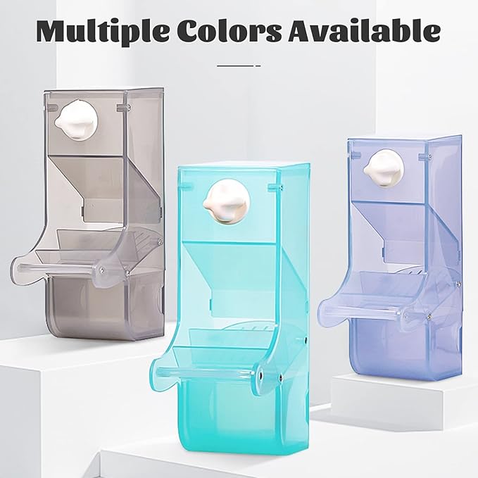 Hamiledyi Parrot Automatic Feeder No Mess Bird Feeder for Cage Parakeet Seed Food Container Plastic Lovebirds Cage Accessories for Small Conures Budgies Canary Finches(Gray)