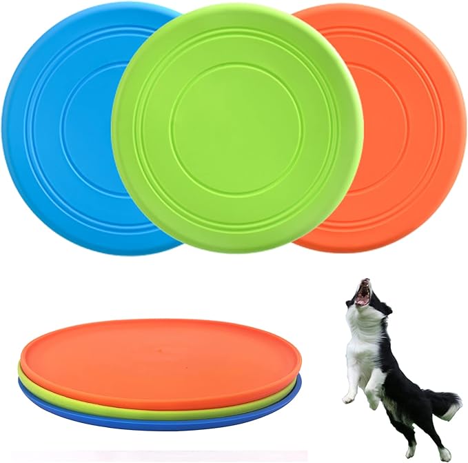 Dog Flying Disc, 3 Pack Dog Flyer Dog Toy, Dog Soft Rubber Interactive Lightweight Flying Disc Dog Toy for Small Large Dogs - Floats in Water & Safe on Teeth, 7 inch.