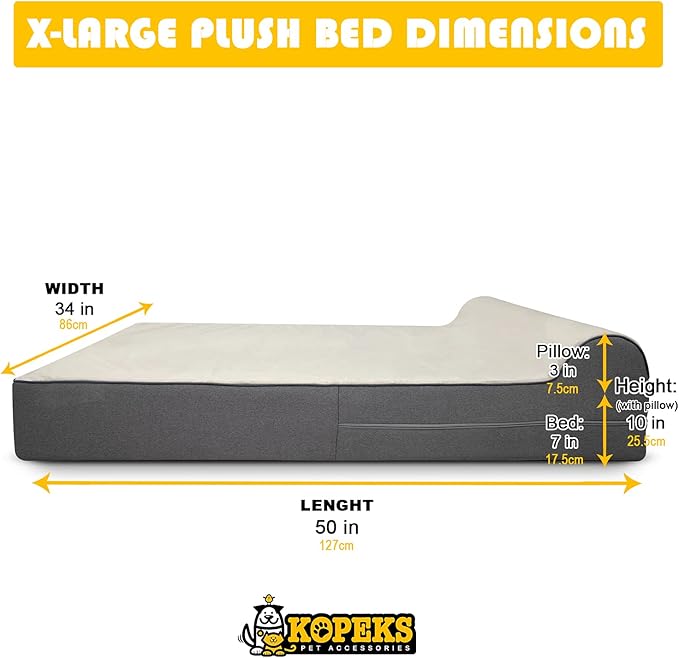 KOPEKS Dog Bed Cover Replacement Cover Memory Foam Beds - Deluxe Grey - Extra Large