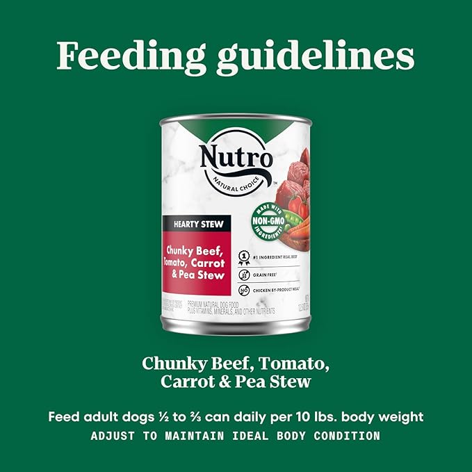 NUTRO HEARTY STEW Adult Natural Grain Free Wet Dog Food Cuts in Gravy Chunky Beef, Tomato, Carrot & Pea Stew, (12) 12.5 oz. Cans