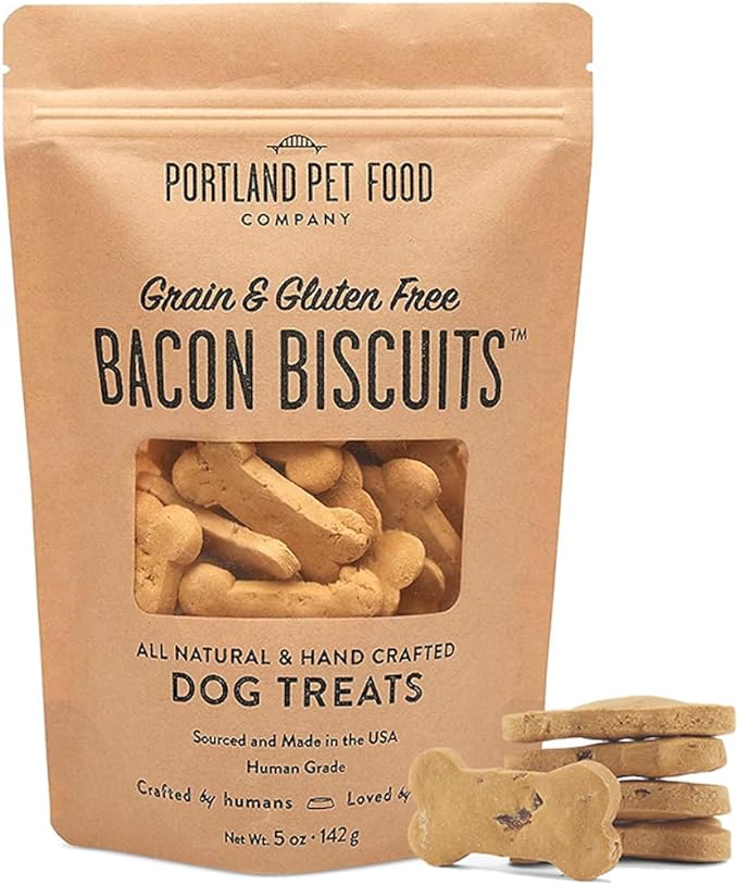 Portland Pet Food Company Bacon Healthy Dog Treats - Grain-Free, Human-Grade, Bacon Treats for Dogs - All Natural Dog Training Treats & Biscuits Made in The USA Only 3-Pack (5 oz)