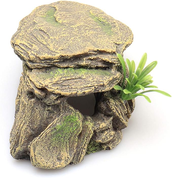 La La Pet® Reptile Hide Box Reptile Hideouts Resin Rock Gecko Hides and Caves Lizard Habitat Decor Small Animal Hideaway Basking Platform for Turtle Spiders Frog Amphibians