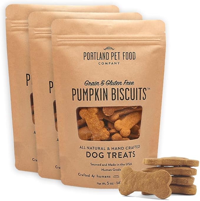 Portland Pet Food Company Pumpkin Healthy Dog Treats Multipack - Grain-Free, Human-Grade, Pumpkin Dog Treats - All Natural Dog Training Treats & Biscuits Made in the USA Only 3-Pack (5 oz)