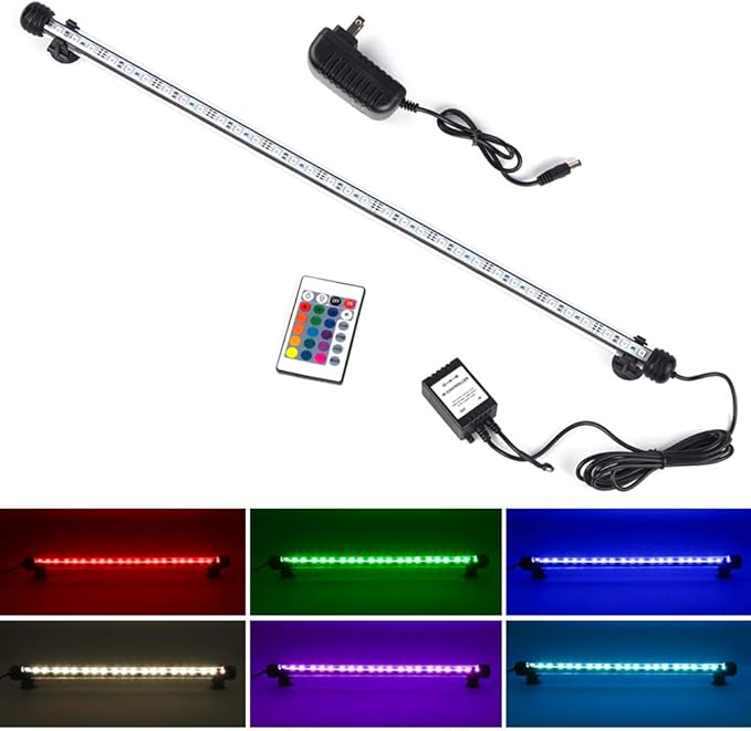 Aquarium Lights Underwater LED Fish Tank Lights IP68 Waterproof Color Changing Memory Brightness Adjustable Submersible Lighting for Aquarium Fish Tank Waterfall, 23"