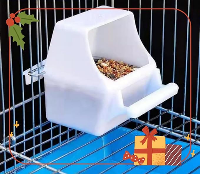 Small Bird Slot Feeder No Mess Cage Hanging Feeder Cup Plastic Food & Water Dispenser Bowl，(2 Pieces)